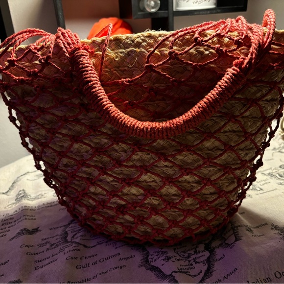 J. Crew Red Sedona Straw Basket Hand Bag - Picture 6 of 6